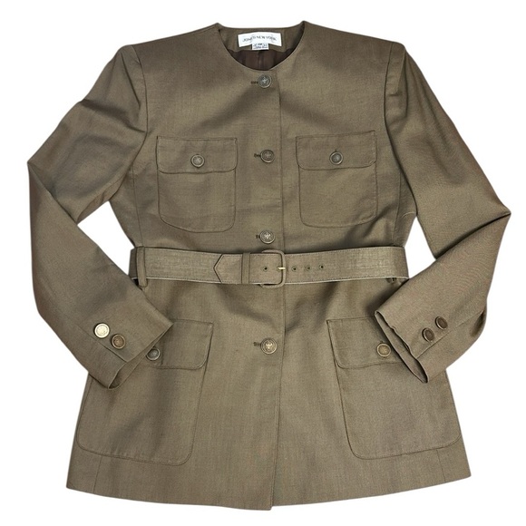 Jones New York Collarless Belted Blazer Jacket Army Green Military size 12 - Picture 14 of 16